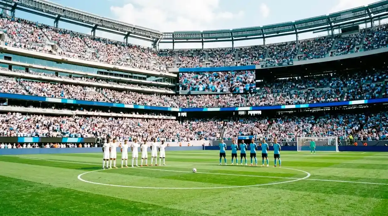 Stadio del Mondiale 2026 gremito prima della partita dell'Argentina con luce di mezzogiorno sul terreno