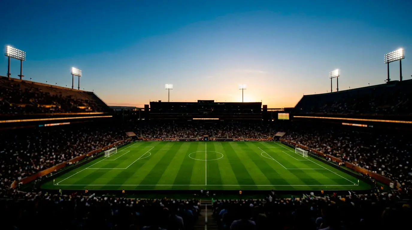 Stadio del Mondiale 2026 al tramonto con il terreno illuminato prima della partita della Francia