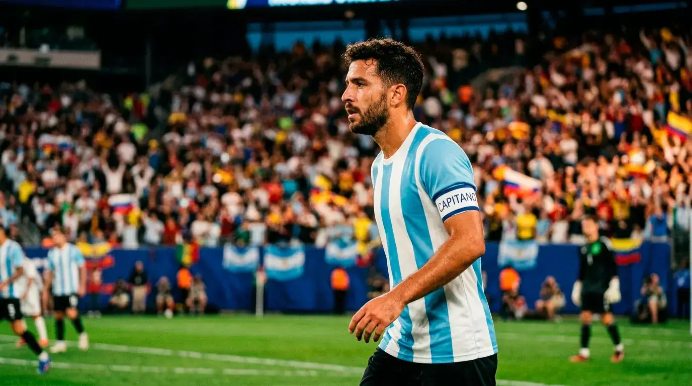 Capitano sudamericano con la fascia al braccio sotto le luci di uno stadio del Mondiale 2026