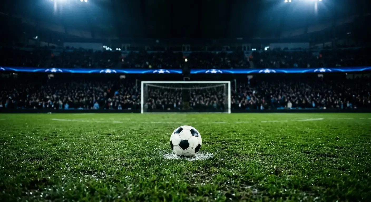 Stadio del Mondiale 2026 illuminato di sera con dischetto del rigore in primo piano, simbolo delle due sfide decise ai calci di rigore